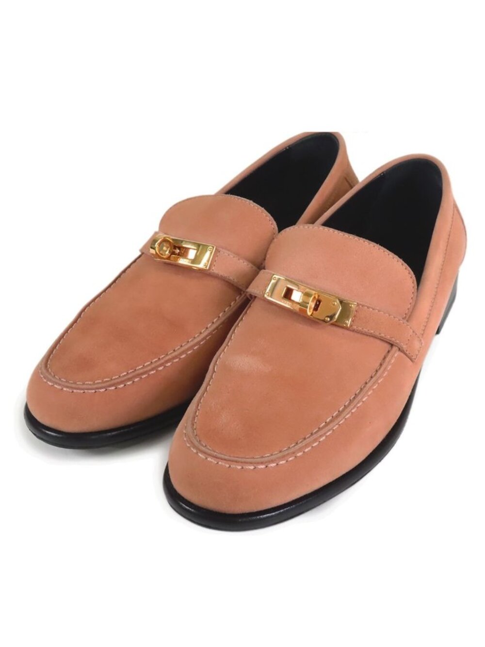 Hermes Moccasin de Pink Beige Gold Suede Loafers Shoes